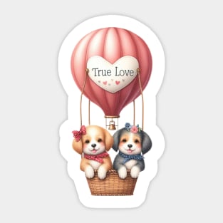 Valentine Dog Couple On Hot Air Balloon Sticker